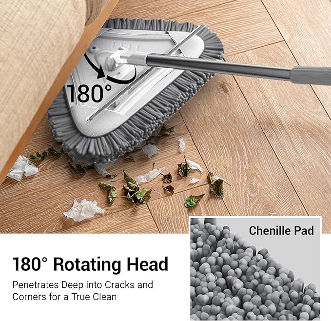 7-in-1 Triangle Mop Set with 7 Replaceable Heads and Adjustable Long Handle for Walls Floors Windows Baseboards (White)