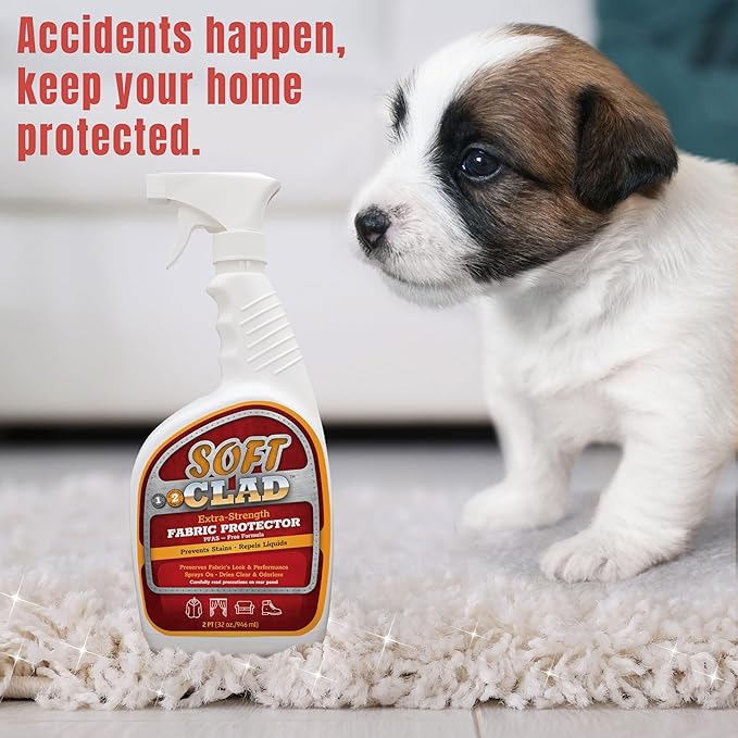 Extra Strength Fabric Protector Spray Prevents Stains and Repels Liquids. SoftClad Guards Furniture Shoes Carpet Upholstery Suede Leather Couch. Safe for Indoor Use. PFAS Free Formula 32oz