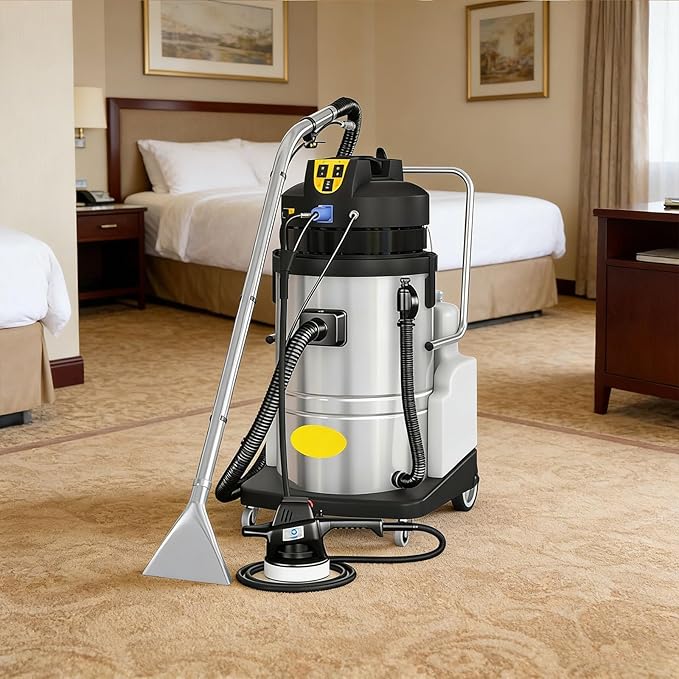 Stainless Steel Commercial Carpet Cleaner 3-in-1 Extractor Machine for Spraying Washing &amp Vacuuming Includes 6 Cleaning Attachments for Carpets Upholstery Auto Detailing (IPX4) 20L