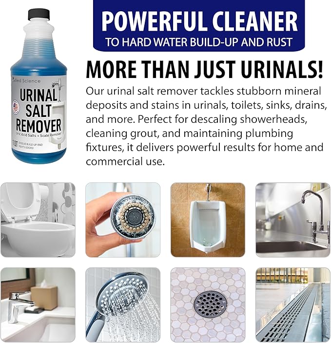 Urinal Salt Calcium and Mineral Scale Remover - Eliminates Urine Odor Destroys Uric Acid Salt Deposit Buildup - 32 FL OZ 4 BOTTLES