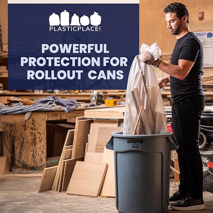 Plasticplace 95-96 Gallon Garbage Can Liners 1.5 Mil Clear Heavy Duty Trash Bags 61 x 68” 50 Count