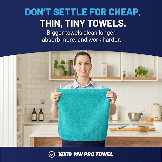 MW Pro Microfiber Cleaning Cloth | Coral Teal Plum | 12 Pack | 16” x 16” | All Purpose Microfiber Towels - Clean Dust Polish Scrub Absorbent