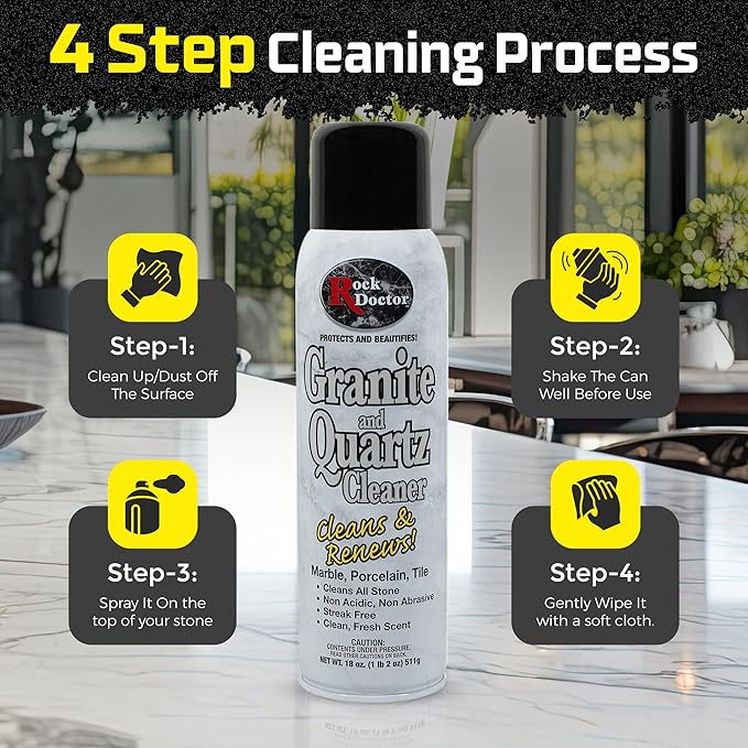 Rock Doctor Granite &amp Quartz Cleaner Spray 18 oz. Can Cleans Tile Marble Kitchen Countertop and Natural Stone Surfaces Streak-Free Shine - Pack of 4