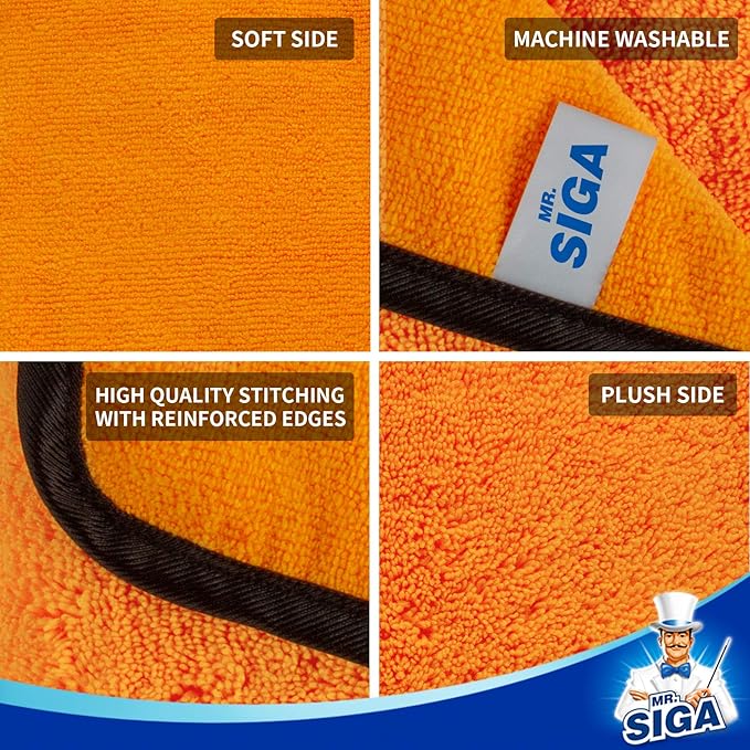 MR.SIGA Professional Premium Microfiber Towels for Cars Dual-Sided Car Washing and Detailing Towels Gold 15.7 x 23.6 inch 12 Pack