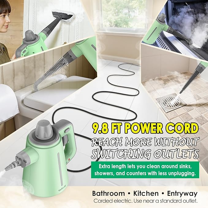 Steam Cleaner for Bathroom &amp Kitchen Handheld High Temp Steam Cleaner with Safety Lock Chemical-Free Steamer for Deep Cleaning Tile Grout Shower Stove &amp Sink 10 Accessories for Home Cou