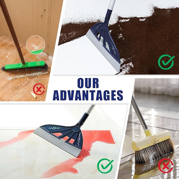 Magic Air Silicone Broom Sweeper Multifunction Silicone Broom Household Squeegee for Floor Cleaning Bathroom pet Hair Blue Dog Brush Set (Blue)
