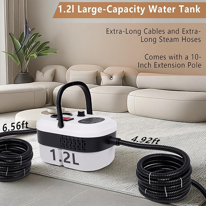 Steam Cleaner for Home &amp Car 15s Fast Heat Portable Steam for Cleaning Handheld 1.2L Tank 6-Level Adjustable Handle with 13 Piece Accessories Kit for Car Floors CouchesGrout Furniture