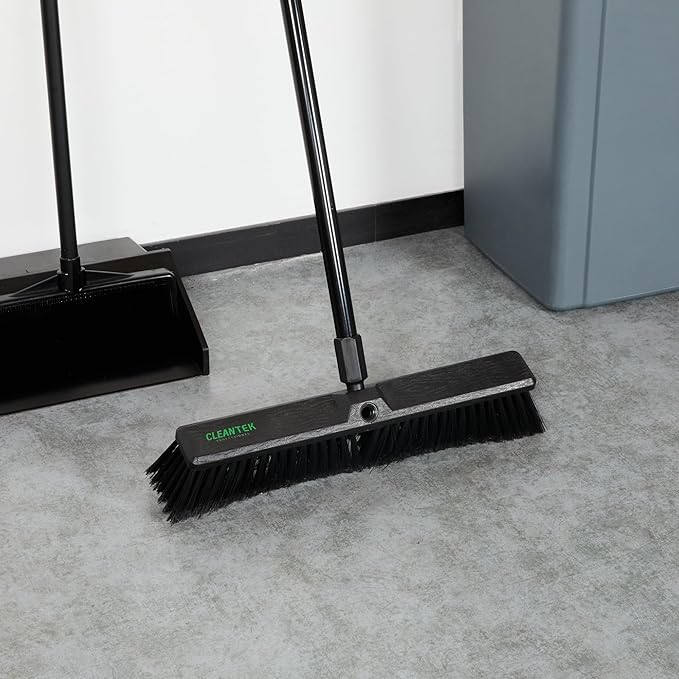 Restaurantware-BROOM HEAD ONLY: Clean Tek Professional 17.13-Inch Push Broom Head 1 Heavy-Duty Cleaning Tool - Handle Sold Separately Fine Flagged Bristles Black Plastic Outdoor Use