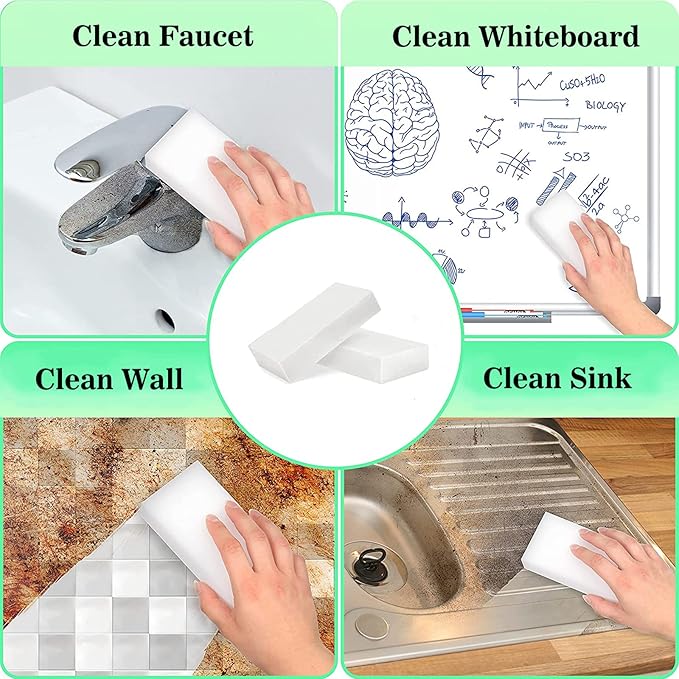 100Pack Magic Sponge Eraser Melamine Sponge Foam Non-Scratch Heavy Duty Kitchen Scrub Pads Multi-Functional Household Cleaning Sponges for Dish Bathroom Bathtub Sink Cup Wall Cleaner