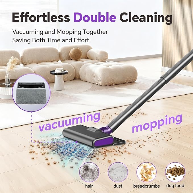 Cordless Vacuum Cleaner Powerful Suction Vacuum Cleaners for Home Stick Vacuum Cordless Rechargeable with LED Screen and 3-Speed Suction Lightweight Handheld Vacuum for Pet Hair Hard Floor Carpet