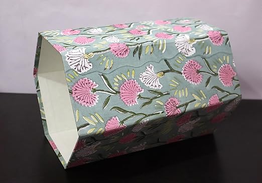 Christmas Decorative Hand Block Printed Waste Basket/Trash Can/Garbage Can/Card Board Trash Can Housewarming Gift (Pink&ampWhite)