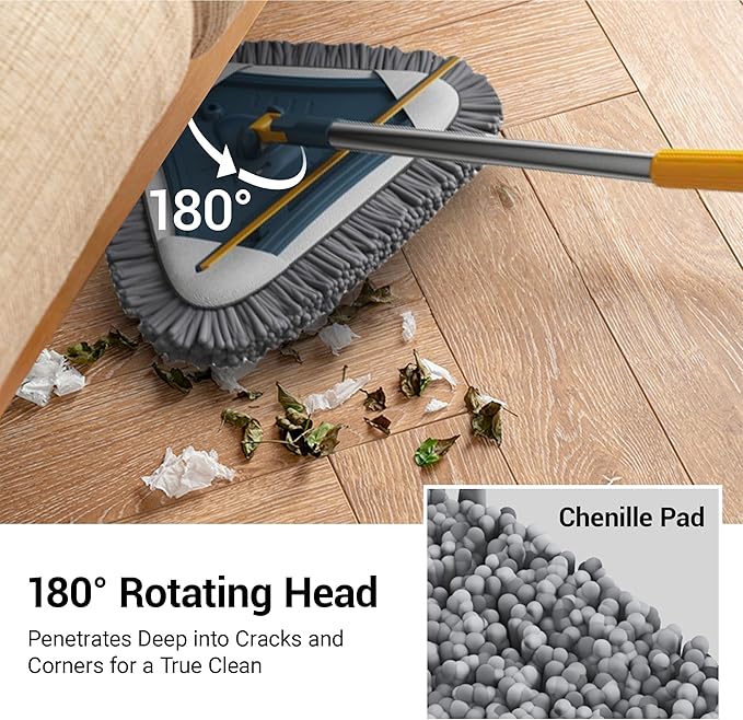 7-in-1 Wall Cleaner Triangle Mop Set with 7 Replaceable Heads and Adjustable Long Handle for Walls Floors Windows Ceilings Baseboards (Navy Blue)