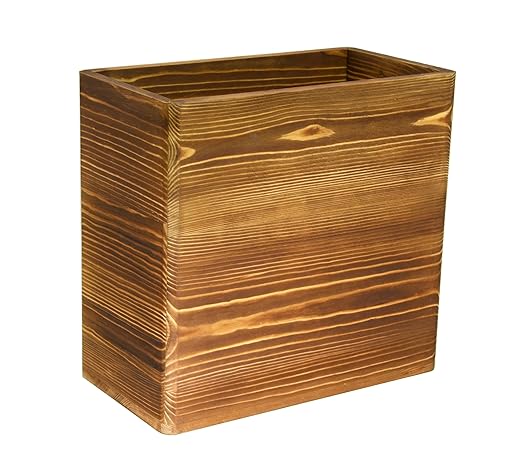 Owlgift Wooden Rustic Burnt Waste Basket Trash Bin Rectangular Wastebaskets Bathroom Garbage Can Bedroom Trash Can Dorm Recycle Bin Office Trash Can Wooden Wastebasket Wooden Décor