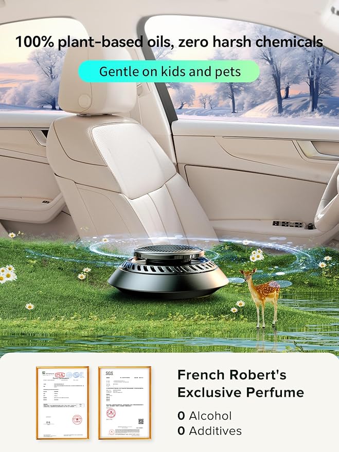 Ceeniu 2025 New UFO Car Air Freshener Solar Powered Auto Rotary Aluminum Alloy Supports DIY perfumes Natural French Fragrance Cologne &amp Mint Ice Scent Two Oils F21 Aroma Diffuser Car Fragr