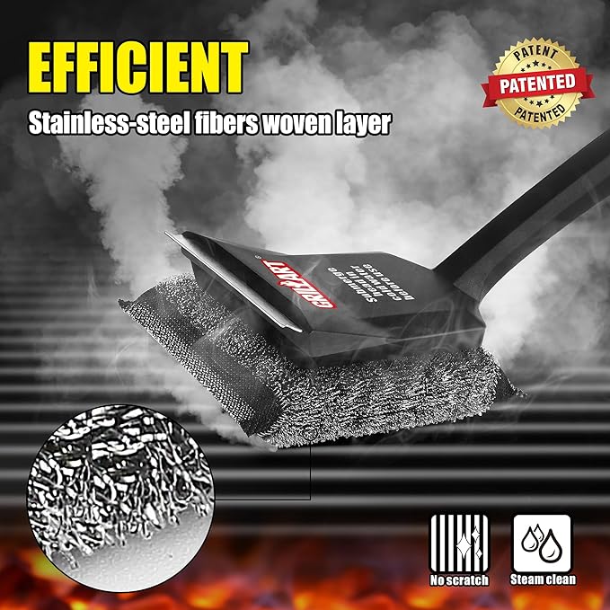 GRILLART SteamWizards Grill Brush Bristle Free Safe BBQ Grill Brush for Outdoor Grill Flat Top Grill Cleaner with Replaceable Head Suitable for All Grates Griddle Accessories Dishwasher Safe
