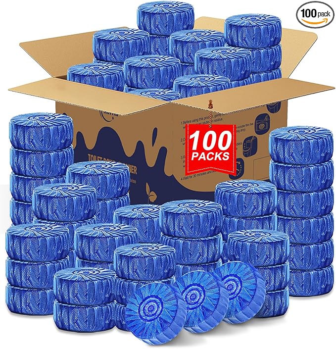 Toilet Bowl Cleaners100 Pack Blue Toilet Bowl Tablets with Fresh Scent Household Toilet Cleaner Continuous Cleaning Prevent Various Stains &amp Odors Build Up - Septic Friendly