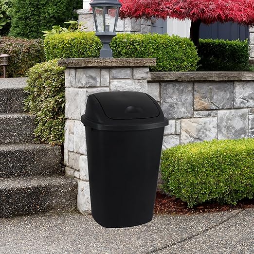 Yuright 4-Pack 13 Gallon Garbage Can with Swing Lid Plastic Kitchen Trash Can Black