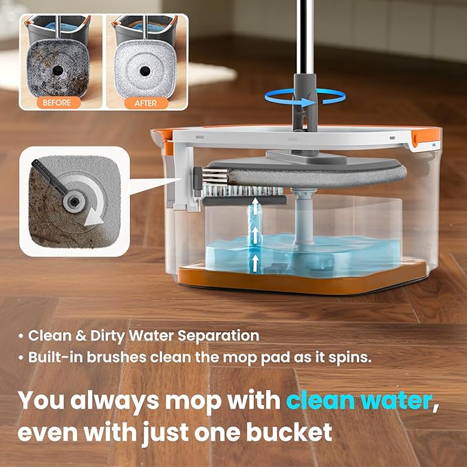 Mop and Bucket Set Spin Mop with Separate Dirty Water System Deep-Cleaning Mops for Floors Versatile Mops for Walls