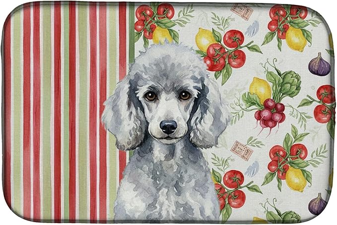 Caroline's Treasures Standard Silver Poodle Vegetables Dish Drying Mat Absorbent Dish Drying Mat Pad for Kitchen Counter Dish Drainer Mat for Countertop 14 x 21 Multicolor
