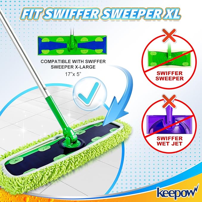 KEEPOW Reusable XL Mop Pads Compatible with Swiffer XL Sweeper XL Dry Sweeping Cloths XL Wet Mopping Cloths Washable Microfiber XL Wet Pads Refills for Surface/Hardwood Floor Cleaning 8 Pack