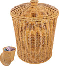 Rattan Waste Basket Wicker Trash Can with Lid Round Trash Bin Woven Storage Basket Clothes Container Laundry Hamper for Bedroom Living Room Bathroom Chocolate
