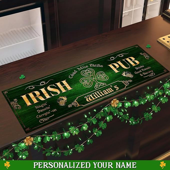 THUYPT Personalized Irish Bar Mat Dish Drying Mat for Irish Pub St Patrick's Day Decor Bar Shamrock Spill Mat Kitchen Counter Accessories Home Bar Decor St Patrick's Day (04)