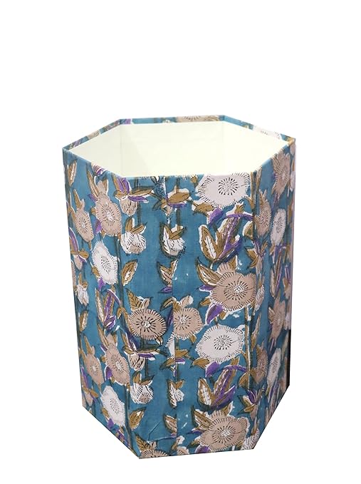 Generic 3.3 Gallon Cotton Hand Block Printed Paper Waste Basket |Small Decorative Trash Can for Housewarming Gifts in Living Room Bedroom Bathroom | Eco-Friendly Plastic-Free (1 CREEM FLOWAR)