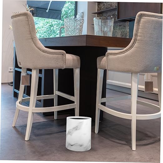 Marble Trash Can Round Garbage Bin 8L Double Layer Waste Basket Container for Kitchen Bathroom Home Office Hotel White