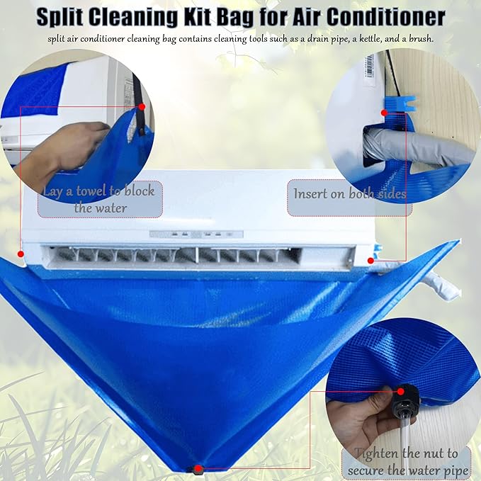 Mini Split Cleaning Bag for Home Air Conditioning Units Air Conditioner Cleaning Kit Mini Split Cleaning Kit for DIY Daily Cleaning of Wall-Mounted Air Conditioners (Blue Without Kettle)