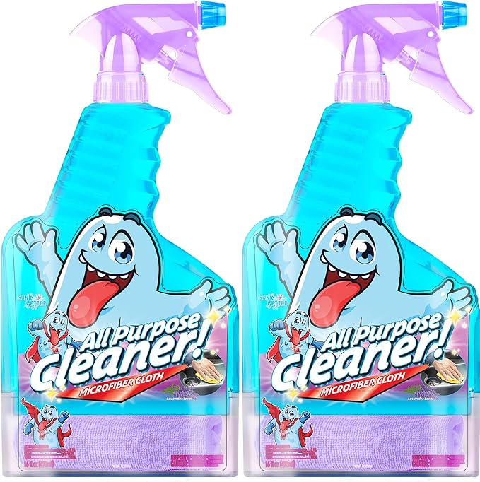 PeerBasics Gunk Getter Travel Spray Bottle With Microfiber Cap - All Purpose Cleaner - Fresh (2 Pack) Plus Spray Bottle With Microfiber Cap - All Purpose Cleaner 16oz - Lavender (2 Pack)