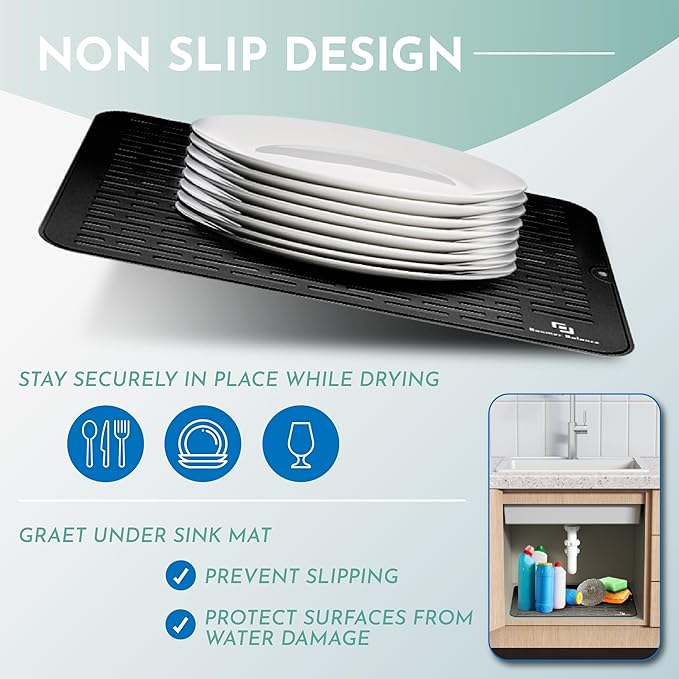 Dish Drying Mats for Kitchen Counter Black Dish Drying Mat XL 24x30  Large Silicone Dish Drying Mat Heat Resistant  Xl Drying Mat for Kitchen Counter Kitchen Drying Mat