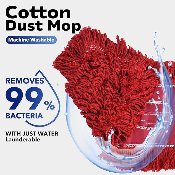 Matthew Cleaning 24'' Industrial Strength Cotton Dust Mop Refill Washable Replacement Heads for Residential &amp Commercial Use Fit Standard Dust Mop Frames HardwoodConcrete Floors Red 3 Pack
