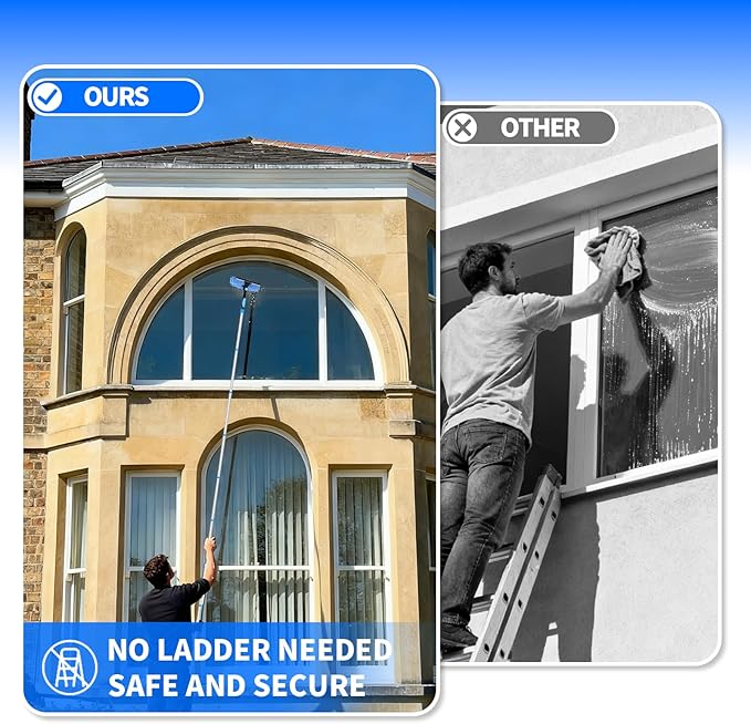 12.2FT/3.7M Window Cleaning Tools Professional 2 in 1 Window Cleaner Tool Kit 2 in 1 Extendable Squeegee Window Cleaner for high Windows Car Glass