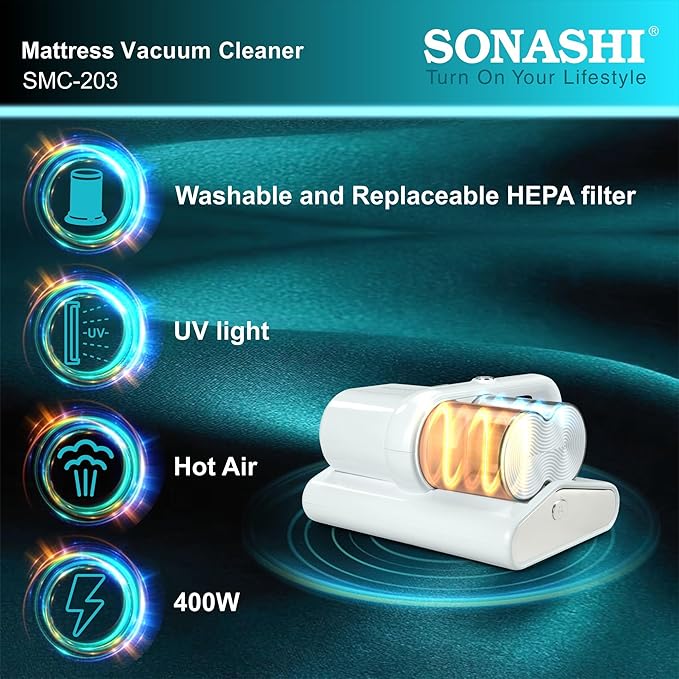 Sonashi Mattress Vacuum Cleaner 16Kpa Bed Cleaner with 150 °F High-Temperature Cleaning HEPA Filter &amp Ultrasonic Lightweight Handheld Vacuum for Bed Sofa and Upholstery