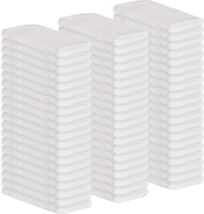 GREEN LIFESTYLE 50-Pack Cotton Wash Cloths – 14x17 Absorbent Cleaning Rags for Housekeeping Kitchen Towels Bar Mop Towels Durable Terry Cloth Rags Premium Quality Multipurpose Washcloths