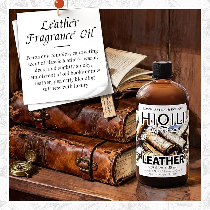HIQILI Leather Fragrance Oil Men's Scent for Car Air Freshener Use Soap Candle and Long-Lasting Perfume Making - 5.07 Fl Oz