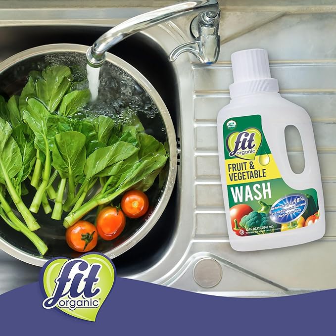Fit Organic Soaker Produce Wash – USDA Certified Organic &amp Kosher Fruit and Vegetable Cleaner – Removes 98% Pesticides Wax &amp Contaminants – Family &amp Pet Safe Chemical-Free – 32 Oz (2-Pac