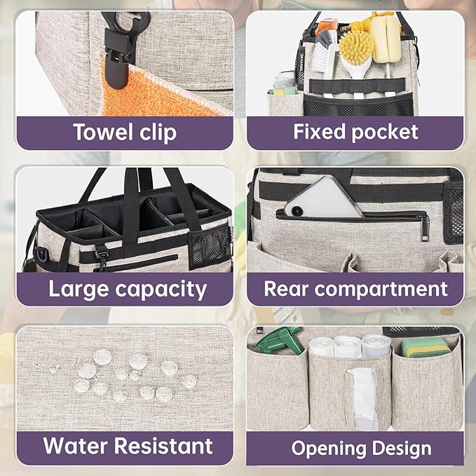 Wearable Cleaning Caddy Bag for Cleaning SuppliesLarge Capacity Cleaning Organizer White