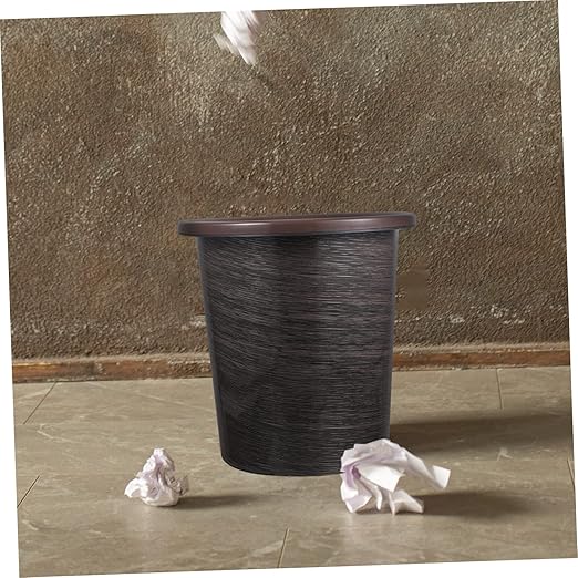 2pcs Modern Kitchen Trash Cans Press Lid Wood Grain Waste Bins Decorative Practical Waste Baskets