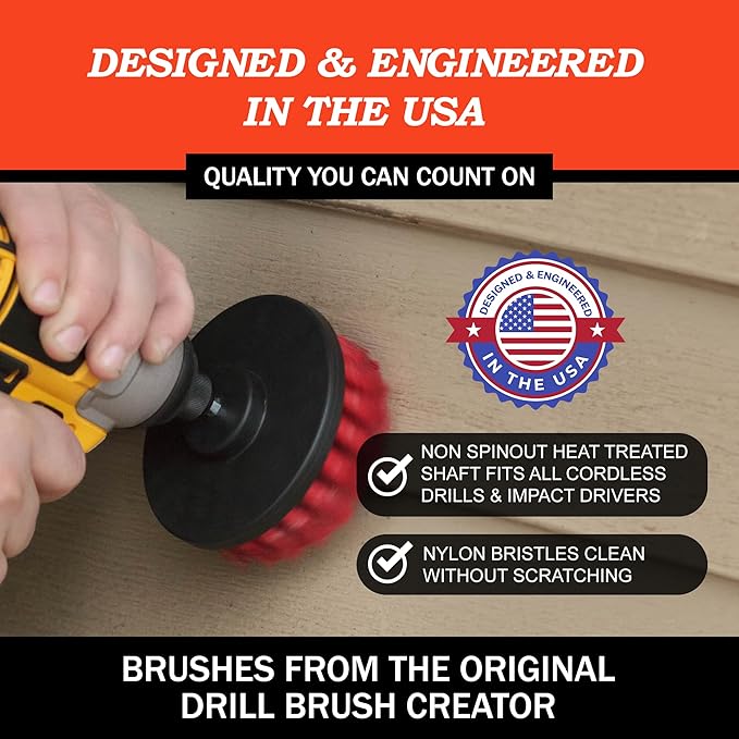 Drillbrush Heavy Duty Stiff Bristle Brush Kit – Power Scrubber Attachment for Concrete Brick Siding Stone Driveways Fireplaces Hard Water Stains Gravestone &amp Cemetery Headstone Cleaning Bru