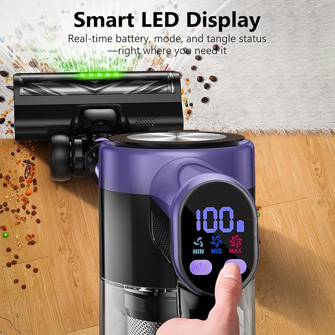 Cordless Vacuum Cleaner 46Kpa/55 Mins Vacuum Cleaners for Home Self-Standing Stick Vacuum Purple