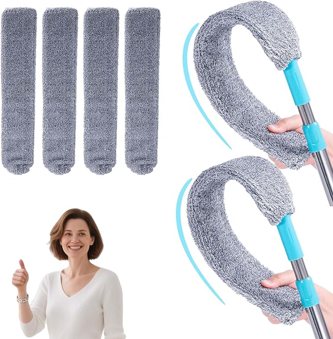 Retractable Gap Dust Cleaning Artifact Flat Duster Retractable Gap Dust Cleaner Under Appliance Microfiber Duster with 2 Microfiber Dusting Cloths Long Handle (2pc)