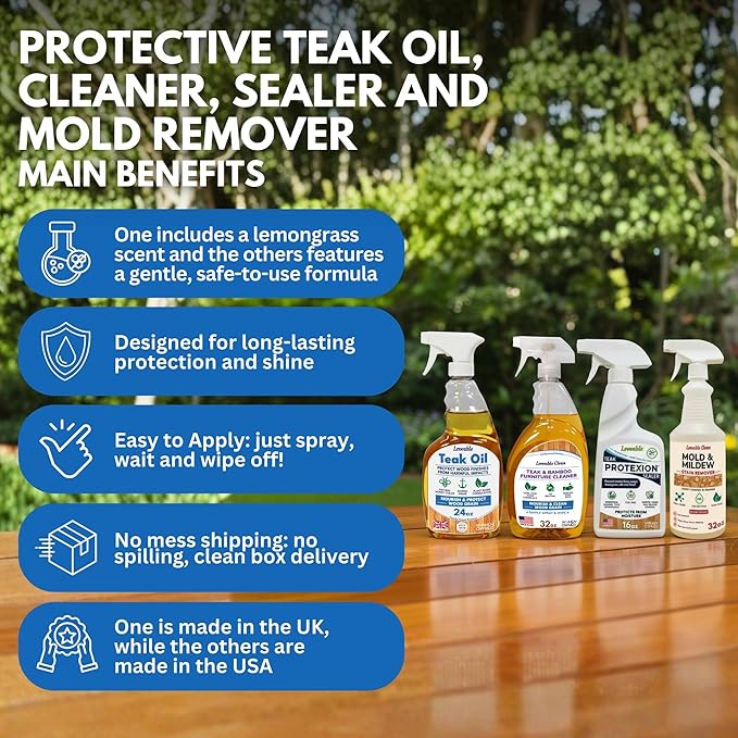 Loveable EcoDecors Complete Teak Care Bundle - 24oz Teak Oil 32oz Cleaner 16oz Protexion and 32oz Stain Remover