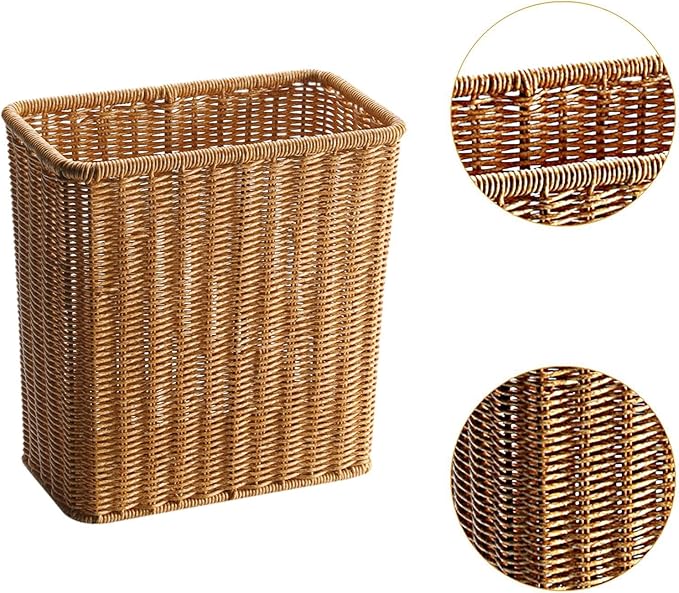 Yajuyi Trash Can Storage Basket Wastebasket Garbage Bin for Office Home Living Room Toilet Light Brown