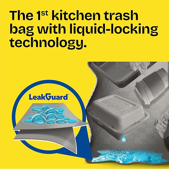Glad ForceFlex MaxStrength LeakGuard Trash Bags 13 Gal Sunshine Lemon Scent 90 Ct (Pack May Vary)