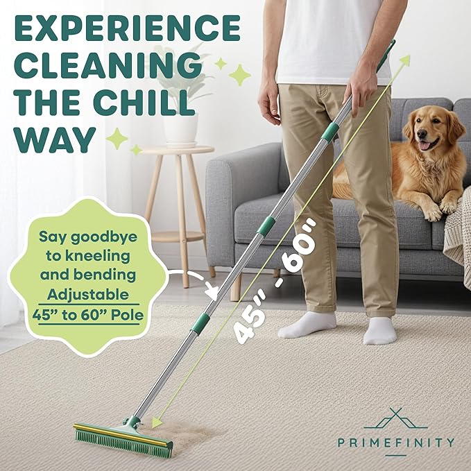 Carpet Rake for Pet Hair Removal 60” Long Handle – Heavy-Duty Pet Hair Remover for Carpets Rugs &amp Mats Cat Dog Fur Rakes Scraper Carpet Broom for Carpets with Copper Teeths