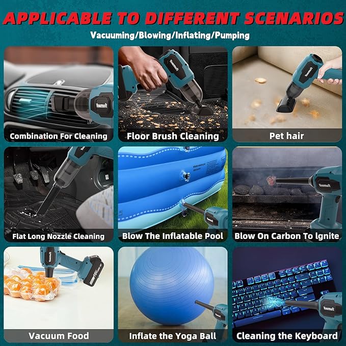 3 in 1 Handheld Car Vacuum Compatible with Makita 18V Battery with 21000pa Strong Suction Handheld Vacuum Cordless &amp Blower with 200W Brushless Motor Mini Vacuum Cleaner for Car Home (No Batter