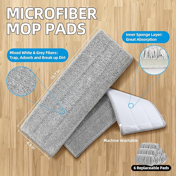 Wall Floor Mop Kit: Long Handle Scrubber with Wringer Bucket Washable Microfiber for Kitchen Bathroom &amp Hardwood - Women’s All-Purpose Cleaning Tools
