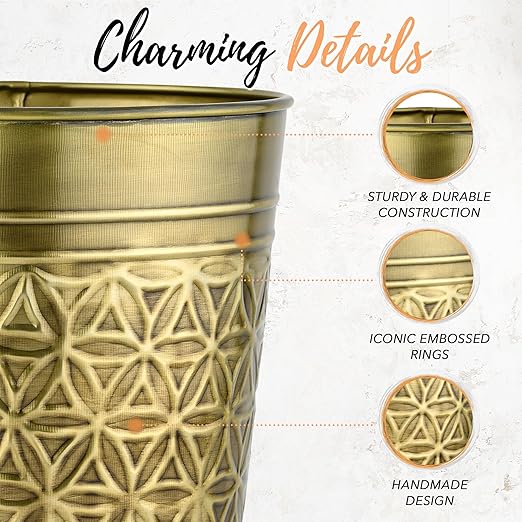 Autumn Alley Handcrafted Brass Bathroom Trash Can Round Open-Top Bathroom Wastebasket Stylish Metal Waste Bin for Home Office Bedroom Decorative Waste Basket Decor Coastal Trash Can Brass 2 Gal.