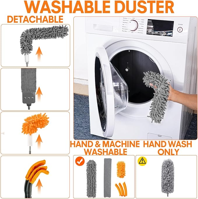 Dusters for Cleaning High Ceiling Fan Newliton Microfiber Duster with Extension Pole 30-100 Long Handle for Ceiling Fans Blinds Cobweb Home Orange